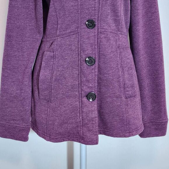 Prana Purple Fleece Jacket Size Small Heather Plum Funnel Neck Button-Up Jacket - Picture 3 of 8